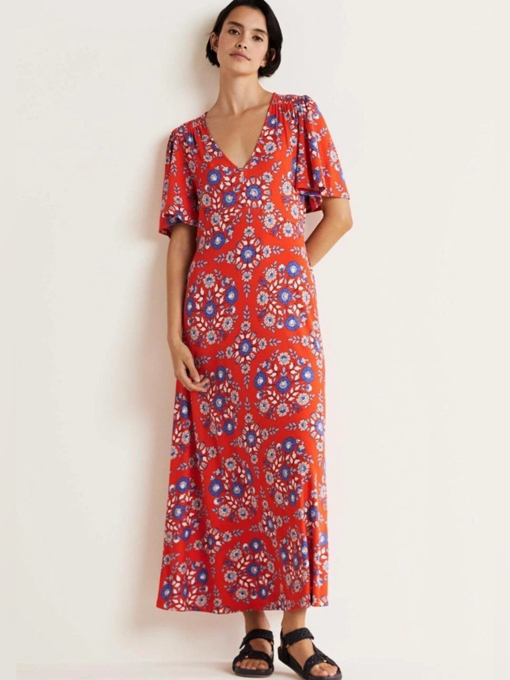 Boden Jersey Midi Tea Dress Size 20R Wildflower Prairie Red Floral NWT